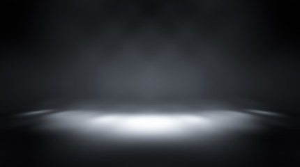 Dark black studio room with spotlight backdrop wallpaper, blank perspective