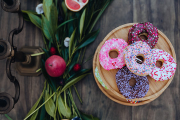 Donuts on a table from above