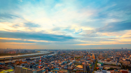 Scenic view of the city of Tokyo, the capital city of Japan in twilight