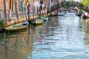 View of a beautiful water channel in Venice Italy 