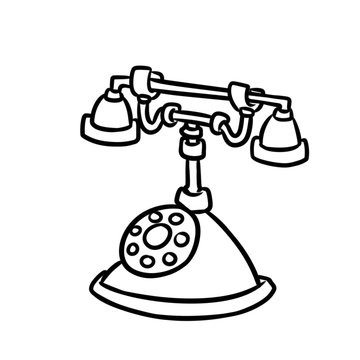 Retro phone disc communication device cartoon illustration isolated image coloring page