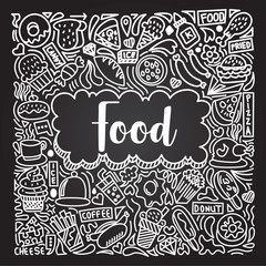 food doodle illustration on black background