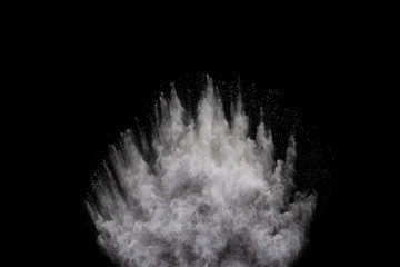 White powder explosion on white background. Colored cloud. Colorful dust explode. Paint Holi.
