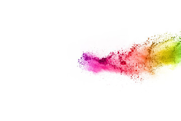 abstract powder splatted background. Colorful powder explosion on white background. Colored cloud. Colorful dust explode. Paint Holi.