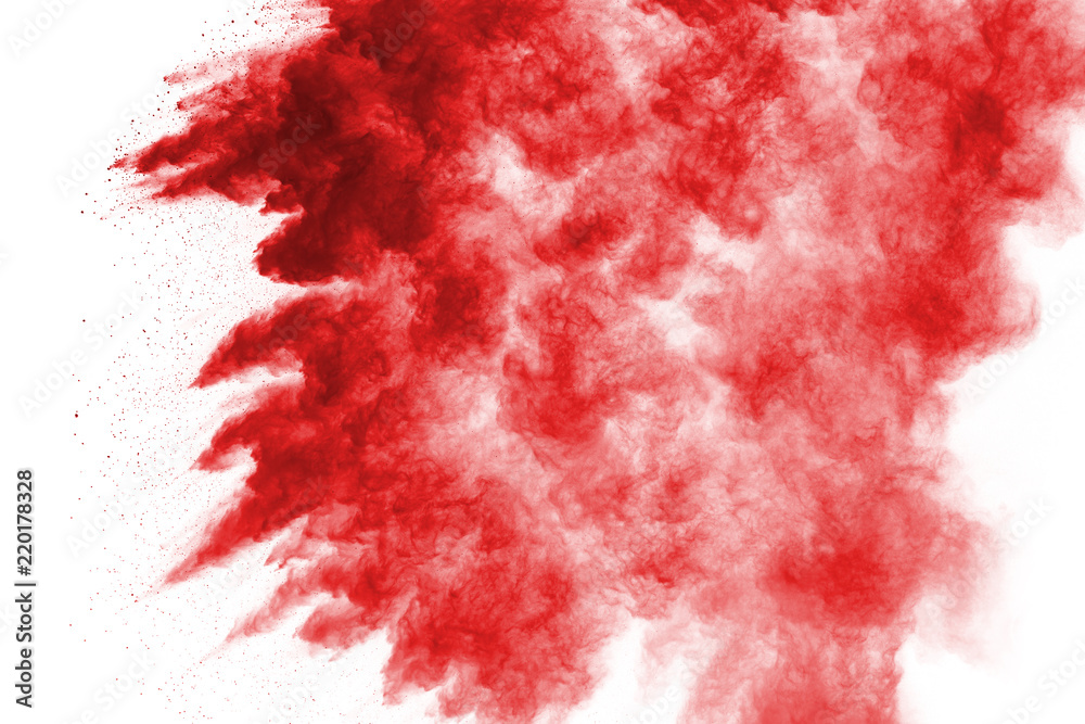 Canvas Prints freeze motion of red powder exploding, isolated on white background. abstract design of red dust clo