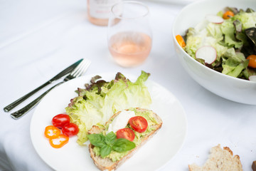 avocado toast and pink wine lunch