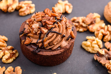 Chocolate Tart with toppings close up view