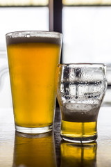 Glasses of light beer