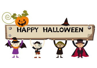 仮装した子供たちのバナー。ハロウィンのバナー。
