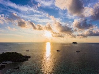 Aerial view golden sunshine Lipe Island.