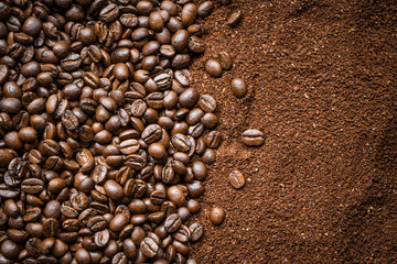 coffee bean Roasted and crushed background On the blackboard