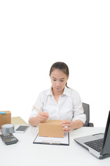 business owner woman working online shopping prepare product packaging process