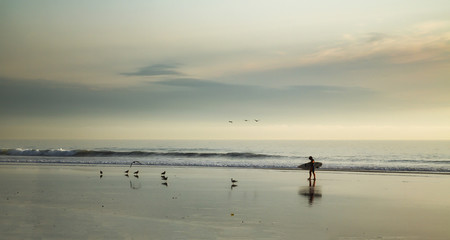 Lone surfer on California beach