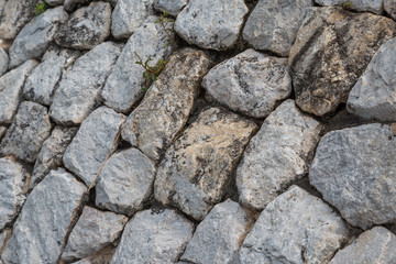 Closeup of Gray strong stone wall texture