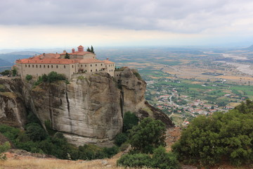 Fototapeta na wymiar View to the monastery of Saint Stephen and surrounding landscape, Meteora, Thessaly, Greece