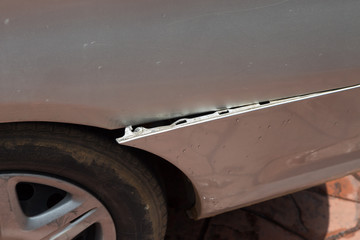 Door car with damage on accident with dent on left side