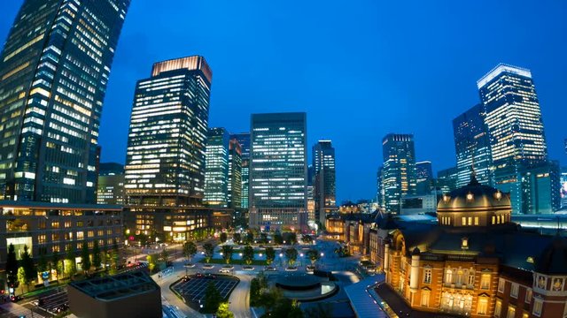 東京駅・タイムラプス・トワイライトから躍動する夜景