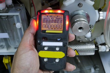 Personal H2S Gas Detector,Check gas leak. Safety concept of safety and security system on offshore...