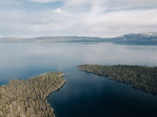 Aerial Top Down Drone Lake Tahoe Forest Sky Sea Mountains California