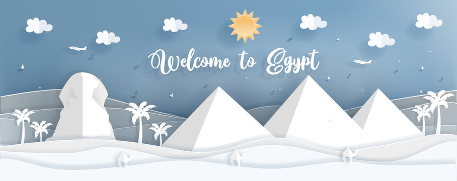 Panorama postcard of world famous landmarks of Egypt in paper cut style vector illustrationPanorama postcard of world famous landmarks of Egypt in paper cut style vector illustration © ChonnieArtwork 