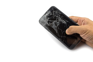 Smartphone drop to the floor and screen damage broken isolated