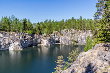 View of the galleries in the great careers of Ruskeala Park, Karelia