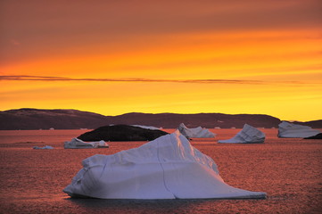 Greenland. Icebergs. Sunset. Fantastically beautiful.