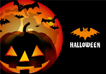 ハロウィーン用イラスト 満月とオバケカボチャのシルエット ハロウィン Halloween Wall Mural Globeds