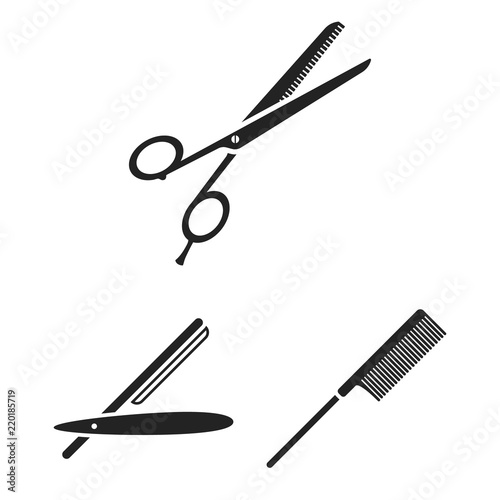 Hairdresser And Tools Black Icons In Set Collection For Design
