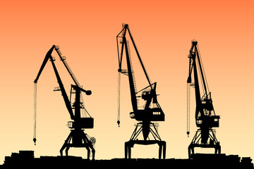vector portal cranes on sunset background