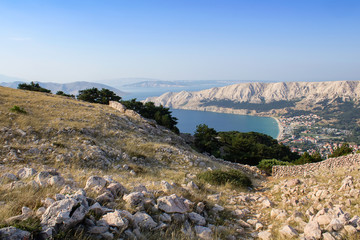 Mountians with sea and city Baska, Krk Croatia