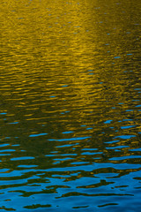 Yellow sunset sky reflection on water