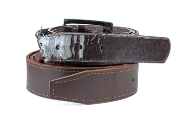 Damaged fake leather men's belt