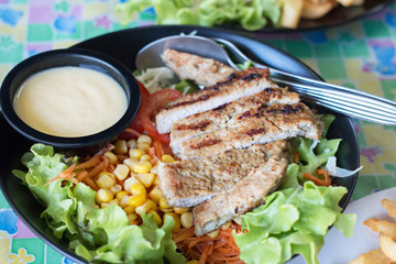Grilled Pork Chops with vegetables
