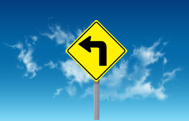 Turn left traffic sign on sky