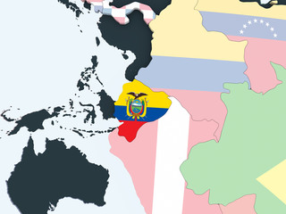 Ecuador with flag on globe
