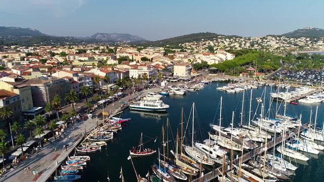 Aerial view of Sanary sur Mer harbor in France, famous traditional village of Provence