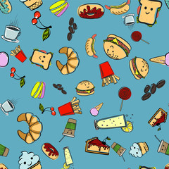 Trendy seamless pattern with fast food icons