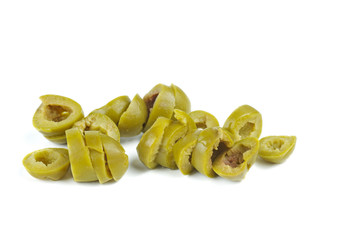 Pile of chopped green olives