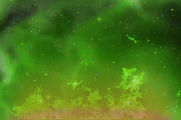 Fototapeta na wymiar Abstract dynamic fantasy green fire and smoke colorful background with sparks and fume