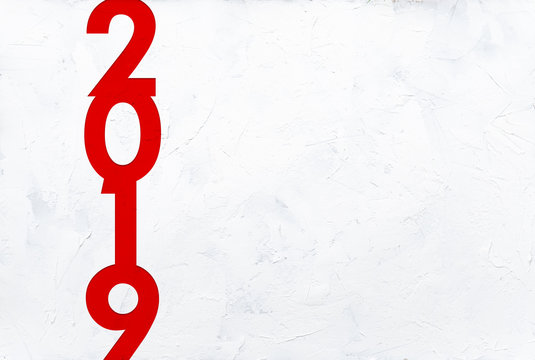 2019 New Year Background.Red Text With Texture For New Year Business.Global Aniversary Event.