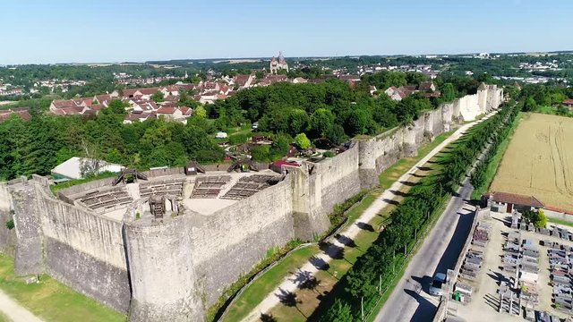 Aerial view of Provins, medieval village listed as world heritage by unesco