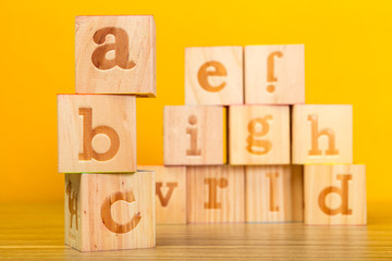 Wooden alphabet blocks with letters