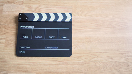 Clapper board or movie slate use in video production or movie and cinema industry. It's black color...