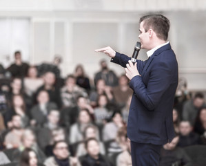 successful businessman holds business conference for the press