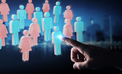 Businessman using 3D rendering group of people