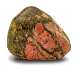 Polished  green-orange color unakite stone isolated on white background