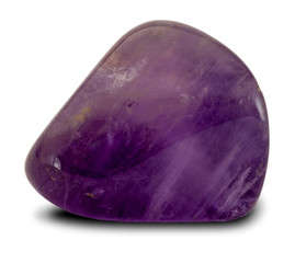 Polished purple color amethyst stone isolated on white background