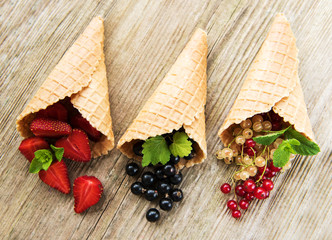 ice cream cones with berries