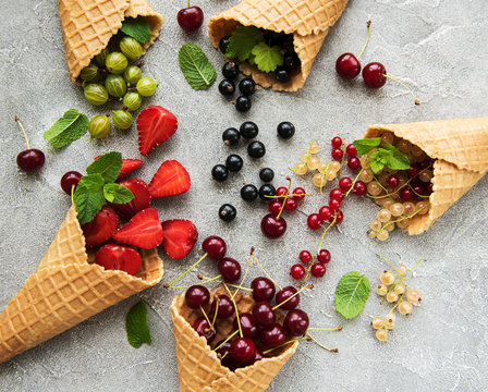 Ice Cream Cone With Berries